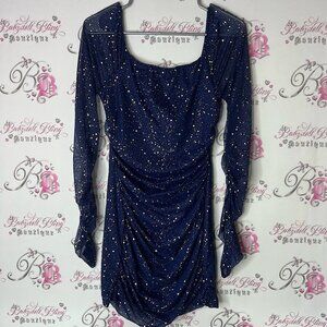 Mxrag dress mini sparkly splatter print silver Elegant Navy Blue Dress rutched